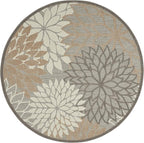 Nourison Aloha Indoor/Outdoor Area Rug 7’10”, Natural, Round Tropical Botanical Easy -Cleaning Non Shedding Bed Room Living Room Dining Room Deck Backyard Patio