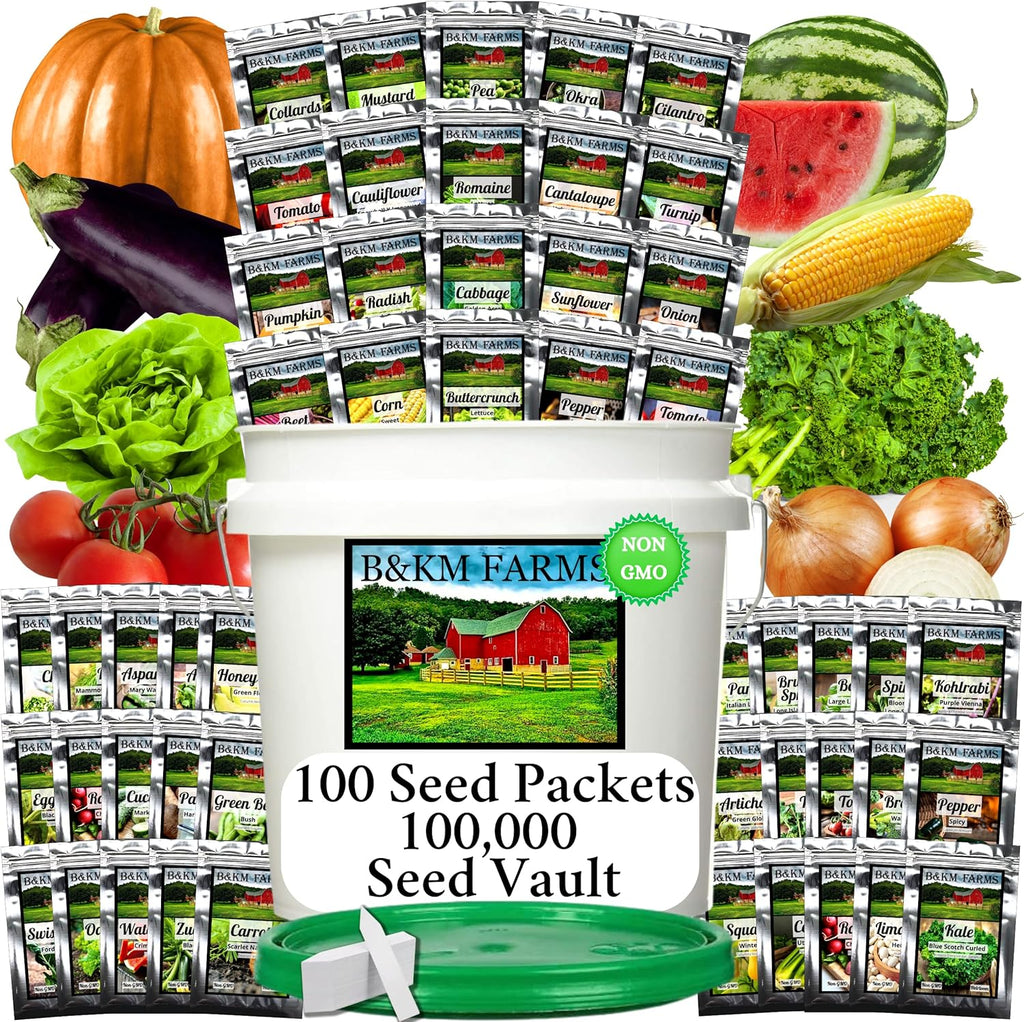 100 Seed Packets, 50 Varieties: Ultimate Seed Vault for Home Food Security & Abundant Gardens by B&KM Farms