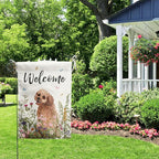 Spring Summer Garden Flag Floral Golden Doodle Puppy Yard Flag Flower Dog Garden Flags for Outside Small Outdoor Welcome Flags 12x18 Double Sided