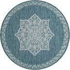 Unique Loom Outdoor Traditional Collection Area Rug - Antique (5' 3" Round Teal/Ivory)