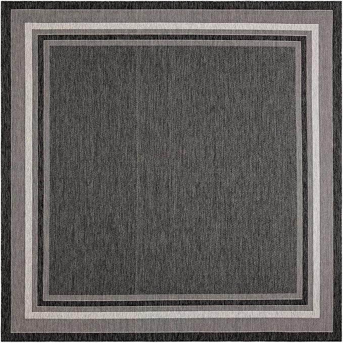 Unique Loom Outdoor Border Collection Area Rug - Soft Border (10' Square Black/Ivory)