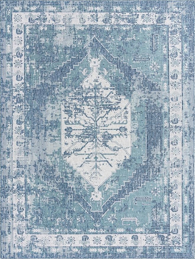 Unique Loom Outdoor Traditional Collection Area Rug - Valeria (10' x 13' 1" Rectangle, Blue/ Ivory)