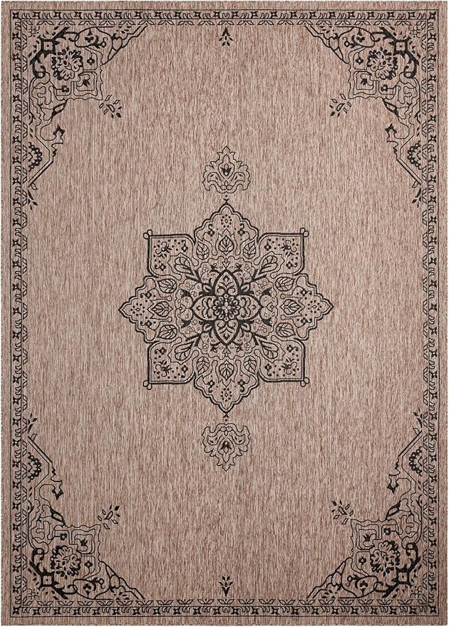 Unique Loom Outdoor Traditional Collection Area Rug - Antique (10' x 14' 1" Rectangle Beige/Black)