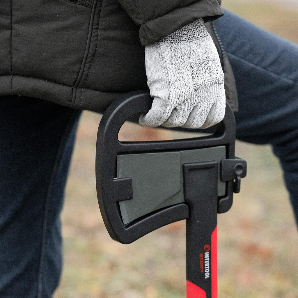 INTERTOOL 24” Mid-Size Scout Axe, Long Camp Hatchet, Splitting, Chopping, Felling, Kindling, Survival, Shock Absorbing MAX Grip Handle, Sheath, Storm HT08-0293