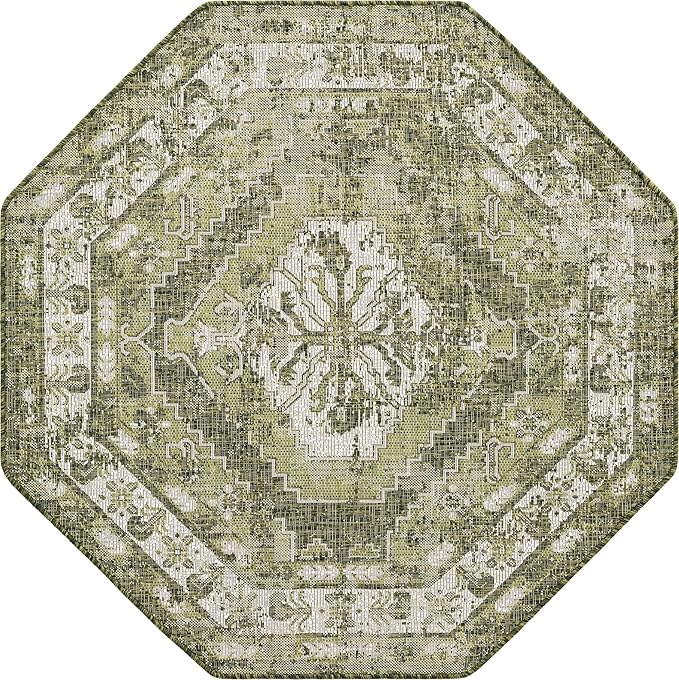 Unique Loom Outdoor Traditional Collection Area Rug - Valeria (5' 3" Octagon, Green/ Light Green)