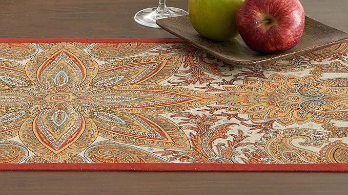 Maison d' Hermine Table Runner 100% Cotton Single Layer Table Runners 90 inches Long for Thanksgiving Christmas Decorations Home Kitchen Dining Party Wedding (Kashmir Paisley, 14.5" x 90")