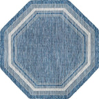 Unique Loom Outdoor Border Collection Area Rug - Soft Border (5' 3" Octagon, Blue/ Ivory)