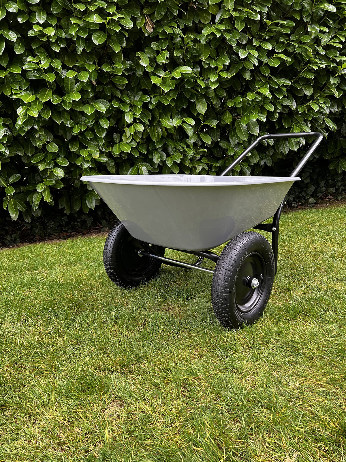 GARDEN STAR Two Wheel Poly Tray Wheelbarrow, 5 Cubic Foot, Gray/Black, Easy Assembly