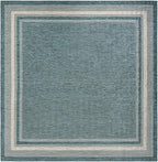 Unique Loom Outdoor Border Collection Area Rug - Soft Border (12' Square Teal/Ivory)