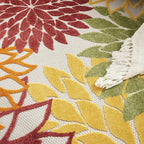 Nourison Aloha Indoor/Outdoor Red Multi Colored 4' x Round Area Rug, Tropical, Botanical, Easy Cleaning, Non Shedding, Bed Room, Living Room, Dining Room, Deck, Backyard, Patio (4 Round)