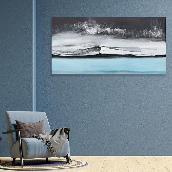 Abstract Wall Art Black White and Blue Canvas Art Wall Decor Modern Art Wall Decor Painting Framed Artwork Abstract Canvas Wall Art for Living Room Bedroom Office 29"x58"