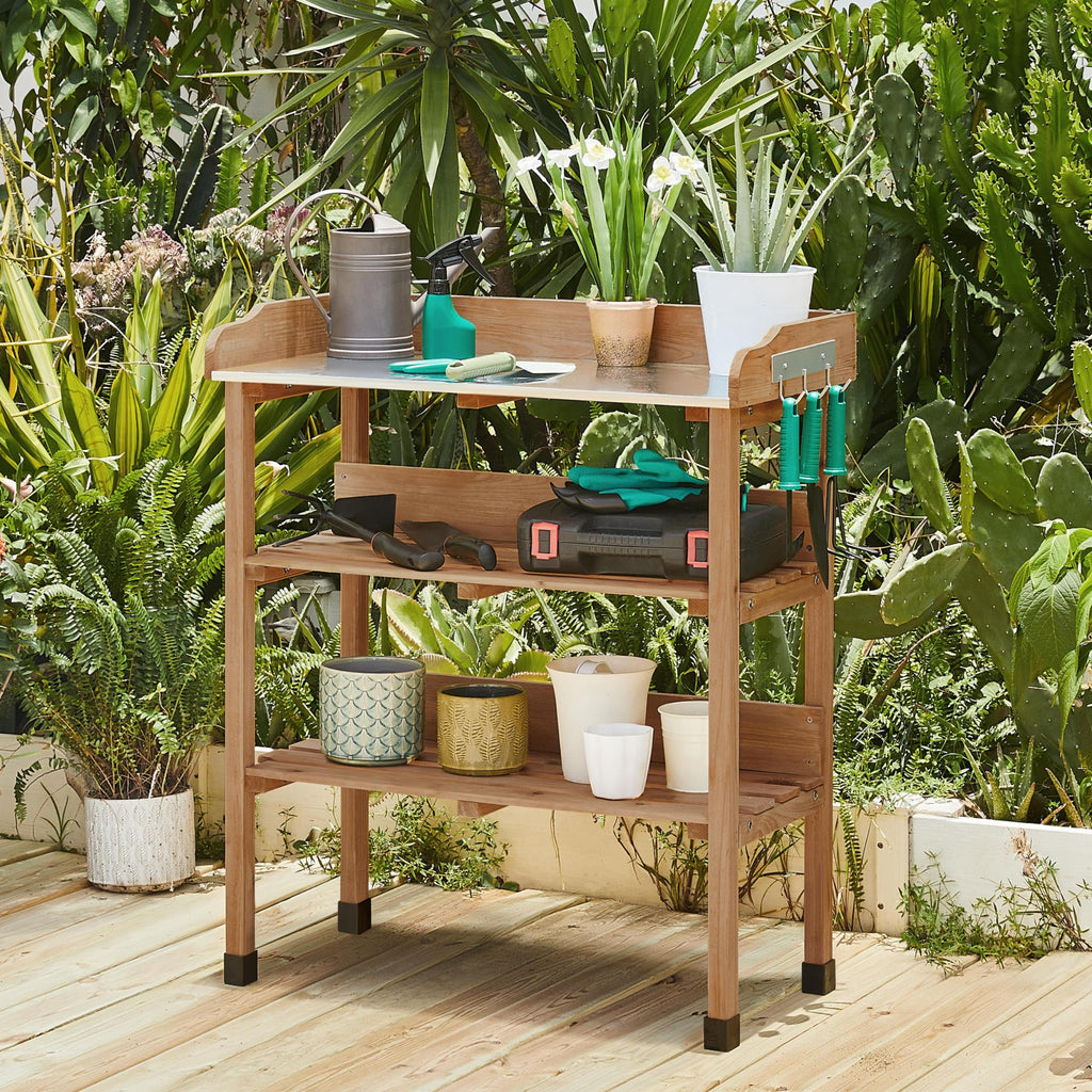 Yaheetech Potting Bench Outdoor Console Table w/3-Tier Storage,Brown