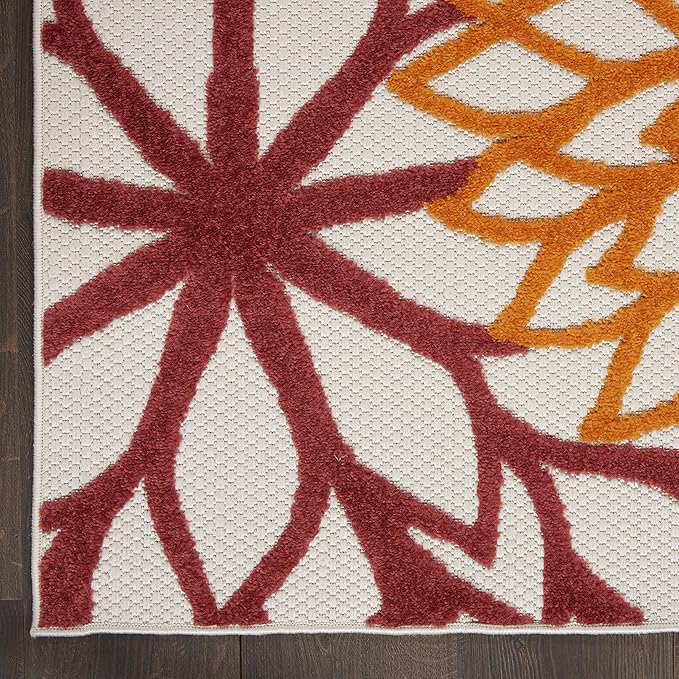 Nourison Aloha Indoor/Outdoor Red Multi Colored 2'3" x 10' Area Rug, Tropical, Botanical, Easy Cleaning, Non Shedding, Bed Room, Living Room, Dining Room, Deck, Backyard, Patio (2x10)