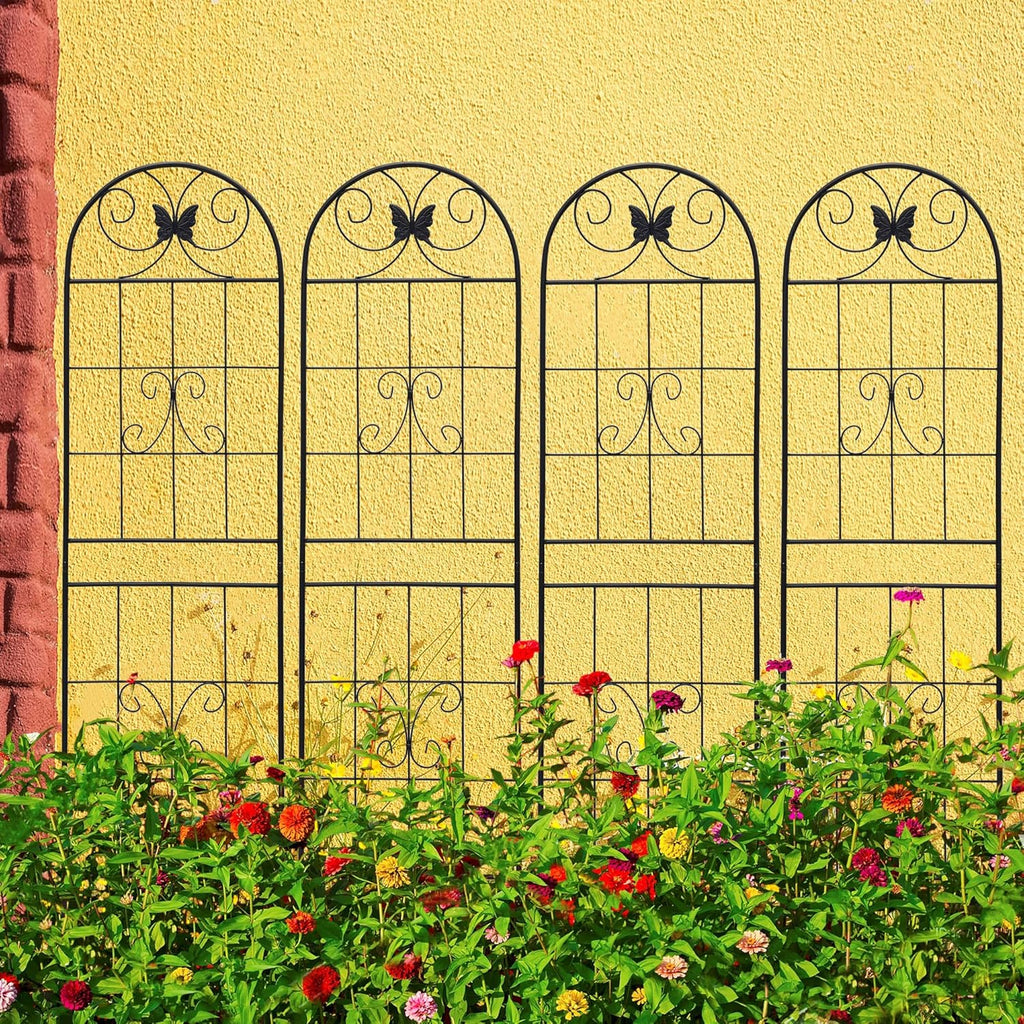 4 Pack Garden Trellises with Black Metal Coating, Trellis for Climbing Plants Outdoor, Roses, Vegetables, Vines, Cucumbers-19.7×71 inches.