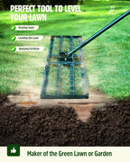 Lawn Leveling Rake,Stainless Steel Lawn Leveler with 45”x10” Ground Plate, 78” Adjustable Long Handle, Heavy Duty Large Level Yard Tool for Grass, Golf Field, Level Soil or Dirt Ground Surfaces-Green
