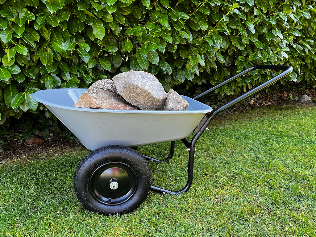 GARDEN STAR Two Wheel Poly Tray Wheelbarrow, 5 Cubic Foot, Gray/Black, Easy Assembly