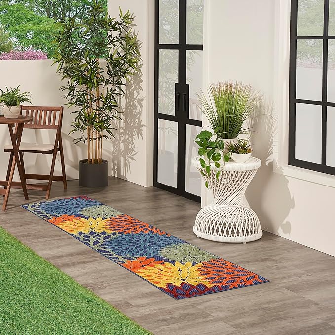 Nourison Home Aloha Indoor/Outdoor Modern Navy Multicolor 2'3" x 8' Area Rug, Easy Cleaning, Non Shedding, Bed Room, Living Room, Dining Room, Backyard, Deck, Patio (2x8)