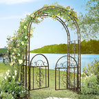 Plow & Hearth Arch Metal Outdoor Garden Arbor Double Gate | Montebello | 7 Feet Tall | Gunmetal Black | Trellis Lattice Climbing Plants