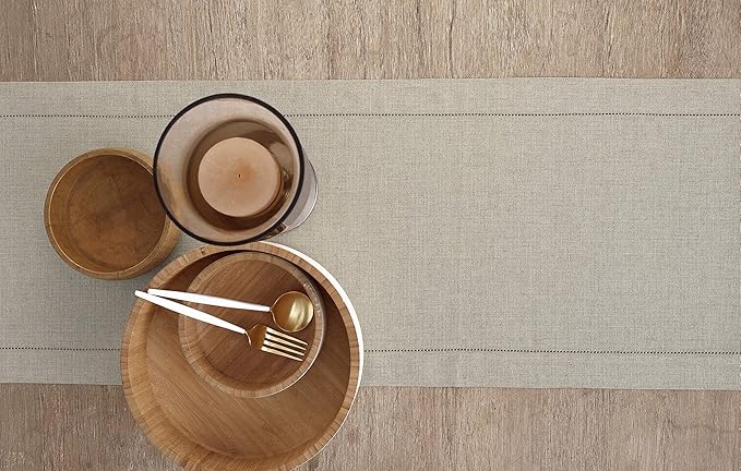 Solino Home Linen Natural Table Runner 144 Inches Long - 100% Pure Linen Extra Long Table Runner 14 x 144 Inch for Fall, Autumn, Thanksgiving, Christmas - Classic Hemstitch