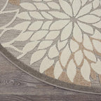 Nourison Aloha Indoor/Outdoor Area Rug 7’10”, Natural, Round Tropical Botanical Easy -Cleaning Non Shedding Bed Room Living Room Dining Room Deck Backyard Patio