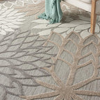 Nourison Aloha Indoor/Outdoor Area Rug 7’10”, Natural, Round Tropical Botanical Easy -Cleaning Non Shedding Bed Room Living Room Dining Room Deck Backyard Patio