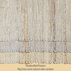 Chardin home Natural Jute Table Runner 13x48 Inch – Vintage Boho Rustic Table Decor – Handwoven Table Runner in Natural Jute and Sky Blue-White – Farmhouse Dining or Console Table Accent