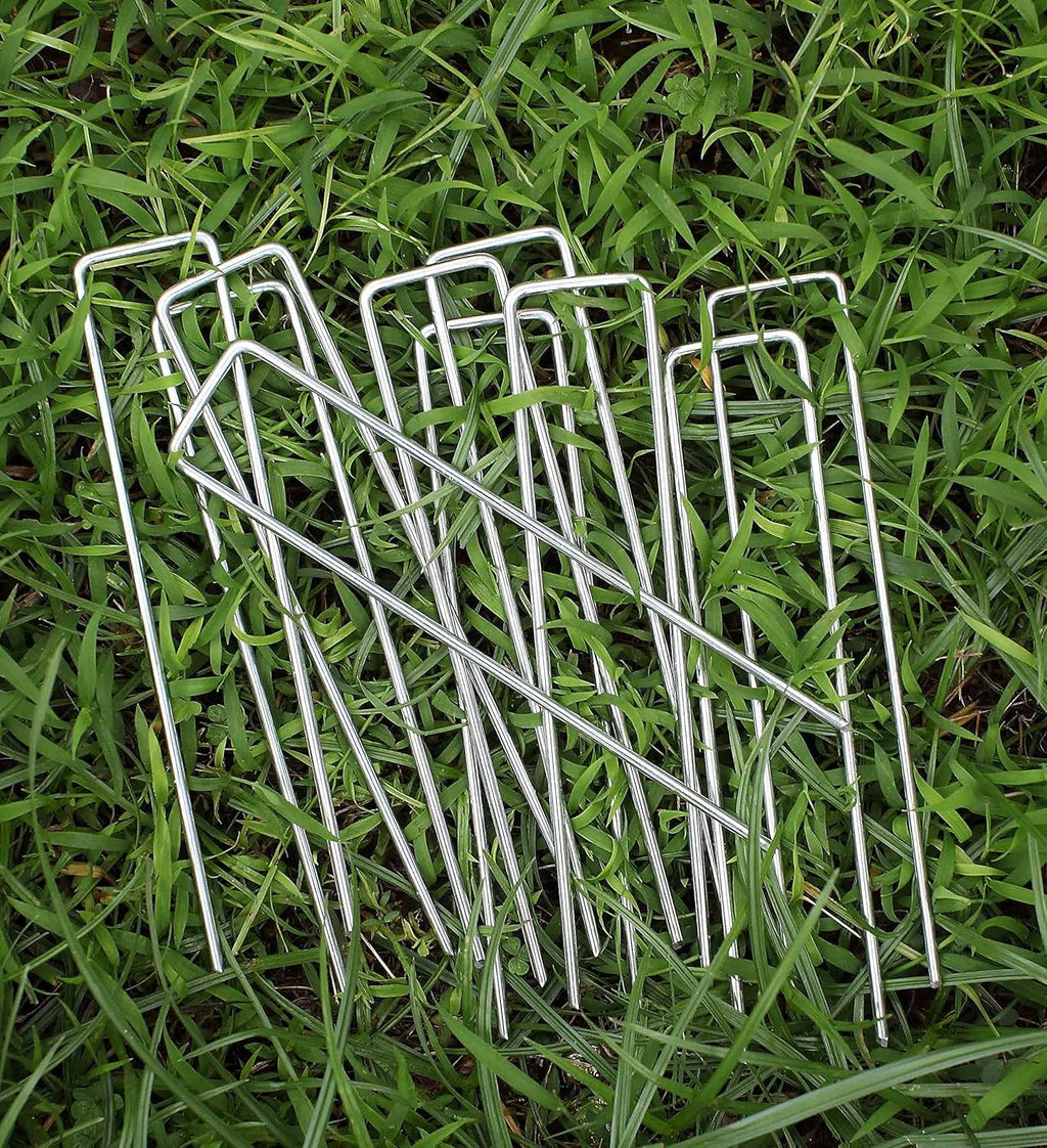 6 Inches Landscape Staples, Garden Stakes Securing Pegs for Securing Weed Fabric Landscape Fabric Netting Ground Sheets and Fleece, Heavy Duty Metal Tent Stakes, Halloween Decorations (20, Silver)