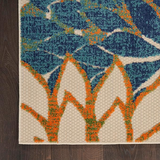 Nourison Home Aloha Indoor/Outdoor Blue Green 9' x 12' Area Rug, Easy Cleaning, Non Shedding, Bed Room, Living Room, Dining Room, Backyard, Deck, Patio (9x12)