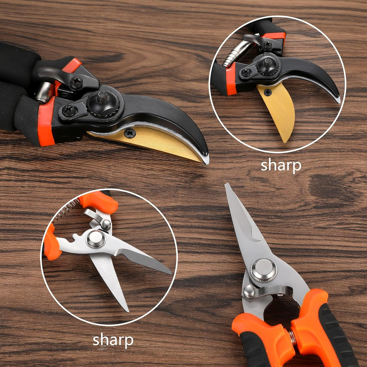 5 pack Garden Pruning Shears Stainless Steel Blades, Handheld Scissors Set with Gardening Gloves,Heavy Duty Garden Bypass Pruning Shears,Tree Trimmers Secateurs, Hand Pruner (Classic)