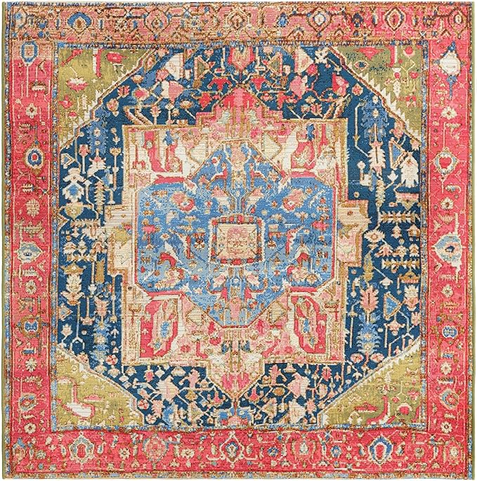 Unique Loom Outdoor Traditional Collection Area Rug - Limon (5' 3" Square Multi/Red)
