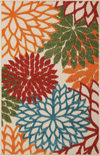 Nourison Aloha Indoor/Outdoor Green 2'8" x 4' Area Rug, Tropical, Botanical, Easy Clean, Non Shedding, Bed Room, Living Room, Dining Room, Deck, Backyard, Patio (3x4)