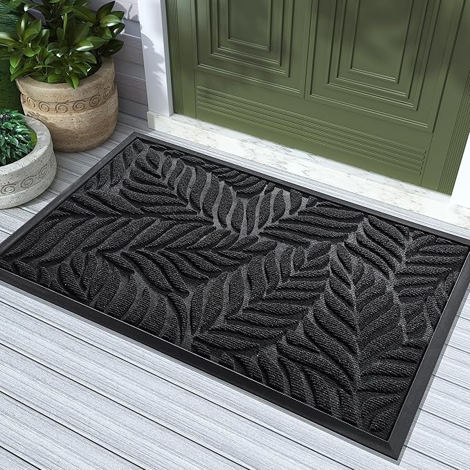 Yimobra Front Door Mat Outdoor Indoor, 36x24 All-Season Waterproof Welcome Mat, All-Weather Outside Entrance Mat, Non-Slip Patio Porch Doormat, Low Profile, Fade Resistant, Black