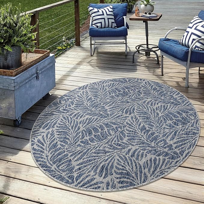 Keen Home Design Terrace Outdoor Round Rug - 5ft Round Washable Indoor/Outdoor Rug for Patio, Kitchen, Balcony, Beach, Garden, Deck and Porch, Size: 5'3" Round
