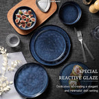 HaWare Dinnerware Sets, 12-Piece Plates and Bowls Set, Stoneware Dish Set for 4, Ceramic Dinnerware for Home Restaurant, Chip and Scratch Resistant, Microwave and Dishwasher Safe, Reactive Starry Blue