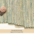Chardin home Natural Jute Table Runner 13x36 Inch – Vintage Boho Rustic Table Decor – Handwoven Table Runner in Natural Jute and Green – Farmhouse Dining or Console Table Accent