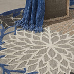 Nourison Aloha Indoor/Outdoor Blue/Multicolor 5'3" x Round Area Rug, Tropical, Botanical, Easy Cleaning, Non Shedding, Bed Room, Living Room, Dining Room, Deck, Backyard, Patio (5 Round)