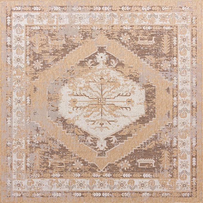 Unique Loom Outdoor Traditional Collection Area Rug - Valeria (10' Square, Natural/ Ivory)