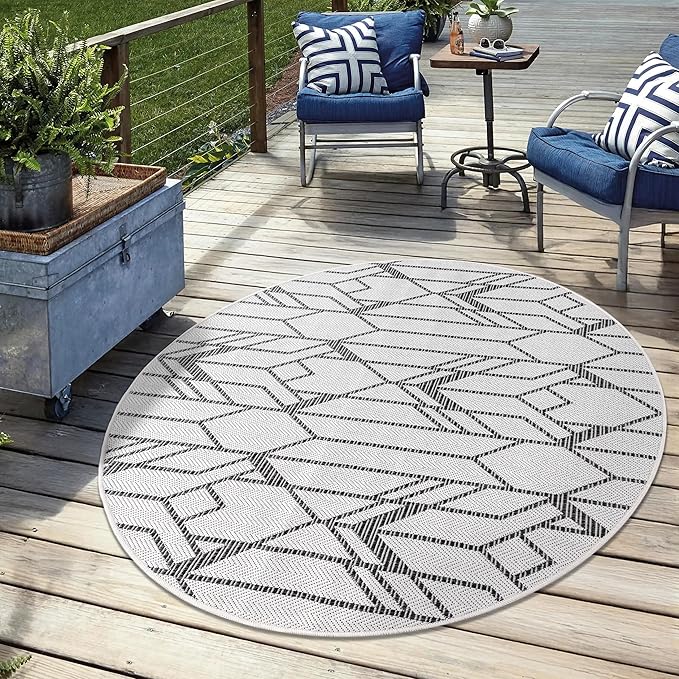 Keen Home Design Terrace Outdoor Round Rug - 5ft Round Washable Indoor/Outdoor Rug for Patio, Kitchen, Balcony, Beach, Garden, Deck and Porch, Size: 5'3" Round