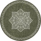 Unique Loom Outdoor Traditional Collection Area Rug - Antique (6' 1" Round Green/Ivory)