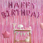 12 Pack Pink Backdrop, 3.28 FT x 7.05 FT Foil Streamers, Metallic Glitter Backdrop Pink Tinsel Fringe Curtains Party Streamers, Pink Birthday Party Decorations Photo Booth Props