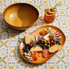 Bloomhouse Palermo Sun 2 Piece Serving Bowl and Oval Platter Stoneware Reactive Glaze Serveware Set - Turmeric Yellow