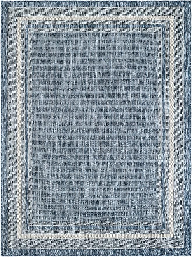 Unique Loom Outdoor Border Collection Area Rug - Soft Border (5' 3" x 7' 1" Rectangle Blue/Ivory)
