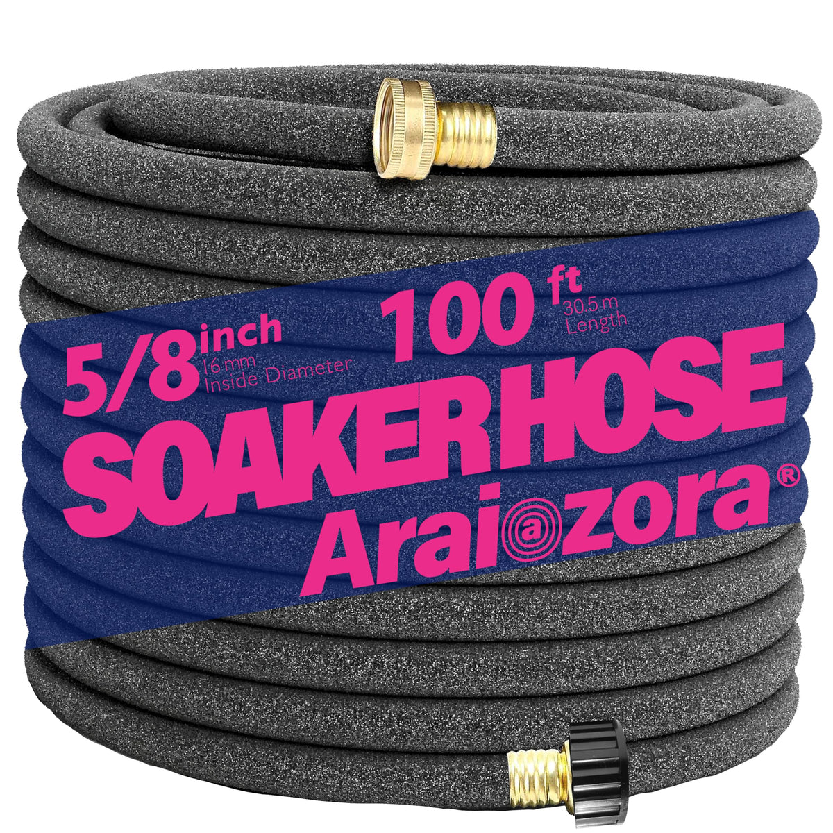 Araiozora Soaker Hose 100FT 5/8 Inch, Heavy Duty Leakproof Drip Irrigation Hose for Deep Watering Large Flower Beds, Estates & Landscaping