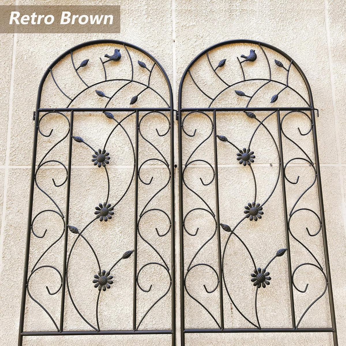 4 Pack Metal Garden Trellis 86.7" Tall Outdoor Climbing Plant Support for Roses, Flowers, Rustproof Durable Brown Galvanized Tube, Lawn Garden Fence Decor Screen (4, Retro-86.7" H)