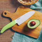 Kyocera’s Revolution Series 5.5” Ceramic Santoku Knife, Chef Knife For Your Cooking Needs, Green Handle, White Blade