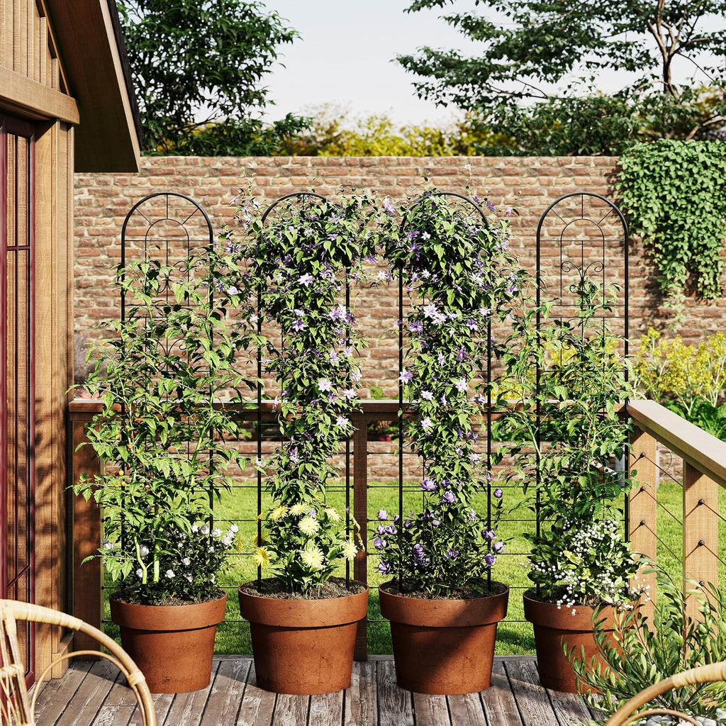 2 Pack 55.1x11.8 in Garden Trellises for Climbing Plants, Sturdy Plant Trellises with Black Metal Coating, Arched Outdoor Decoration for Patio Lawn, Roses, Vines, Flowers, and Vegetables