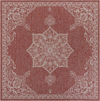 Unique Loom Outdoor Traditional Collection Area Rug - Antique (7' 10" Square Rust Red/Ivory)