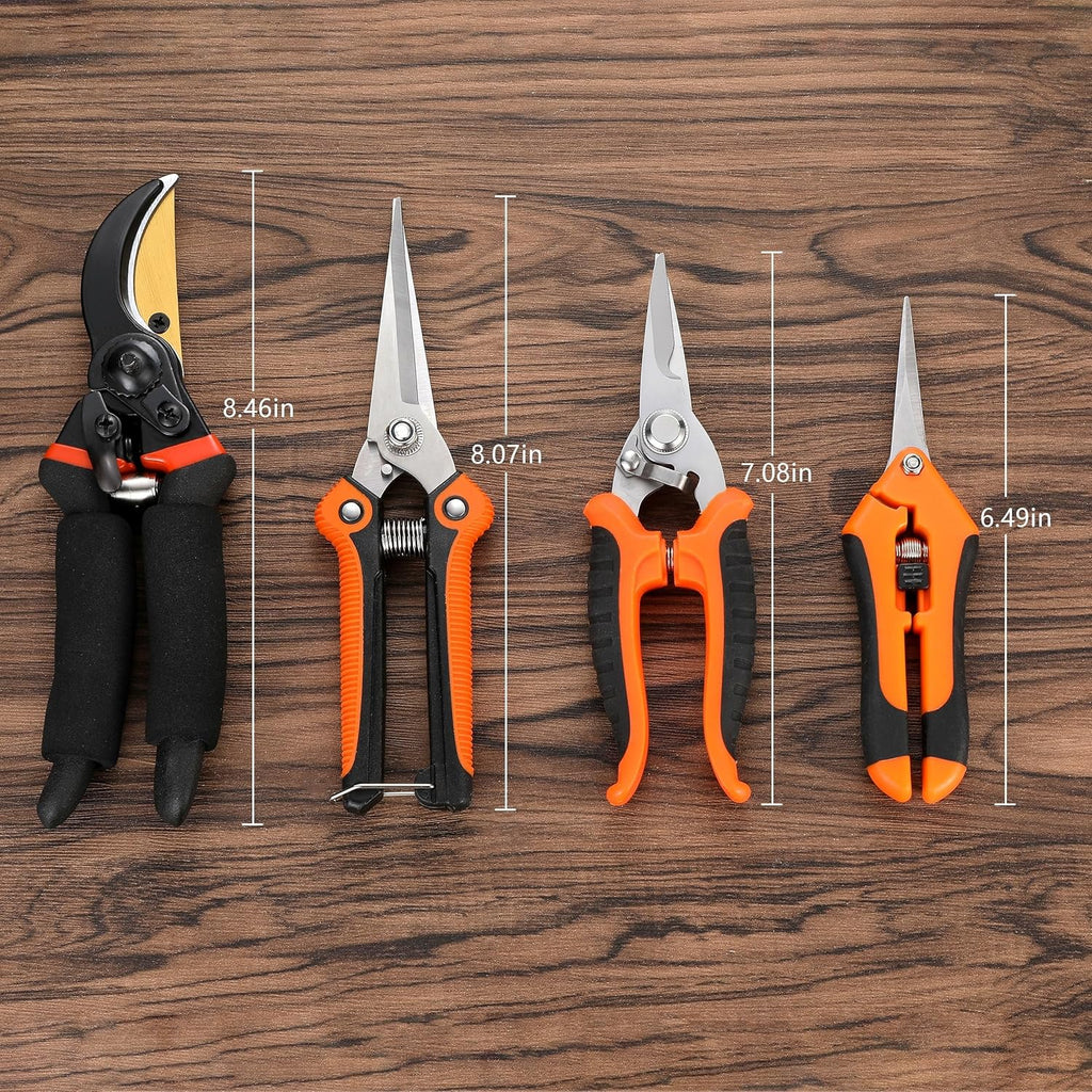 5 pack Garden Pruning Shears Stainless Steel Blades, Handheld Scissors Set with Gardening Gloves,Heavy Duty Garden Bypass Pruning Shears,Tree Trimmers Secateurs, Hand Pruner (Classic)