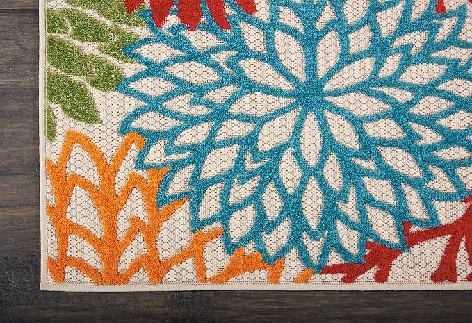 Nourison Home Aloha Indoor/Outdoor Floral Green Multicolor 2'3"X12' Area Rug Runner (2'x12')