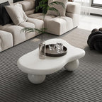 40 Inch Cloud Shaped Coffee Table with 3 Ball Legs for Living Room Cream White